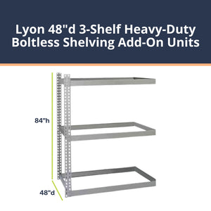 Lyon 48"d 3-Shelf Heavy-Duty Boltless Shelving Add-On Units - Gray