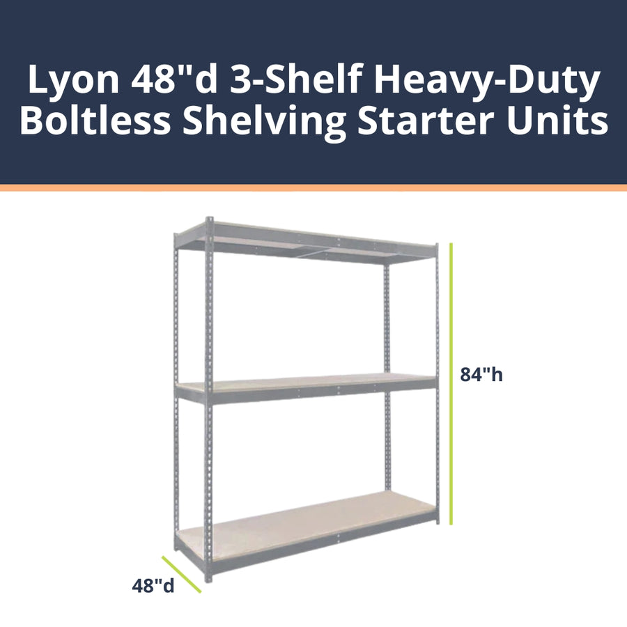Lyon 48"d 3-Shelf Heavy-Duty Boltless Shelving Starter Units - Gray