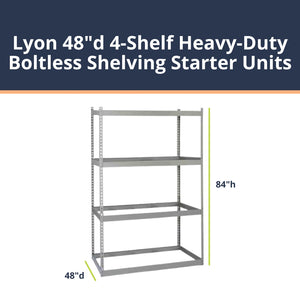 Lyon 48"d 4-Shelf Heavy-Duty Boltless Shelving Starter Units - Gray