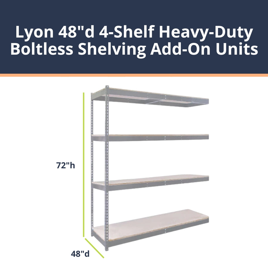 Lyon 48"d 4-Shelf Heavy-Duty Boltless Shelving Add-On Units - Gray