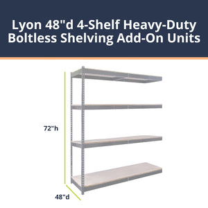 Lyon 48"d 4-Shelf Heavy-Duty Boltless Shelving Add-On Units - Gray