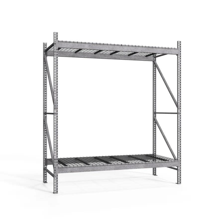 2-Tier Galvanized Teardrop Pallet Rack Starter Units w/ Wire Decking - 48"d x 120"h