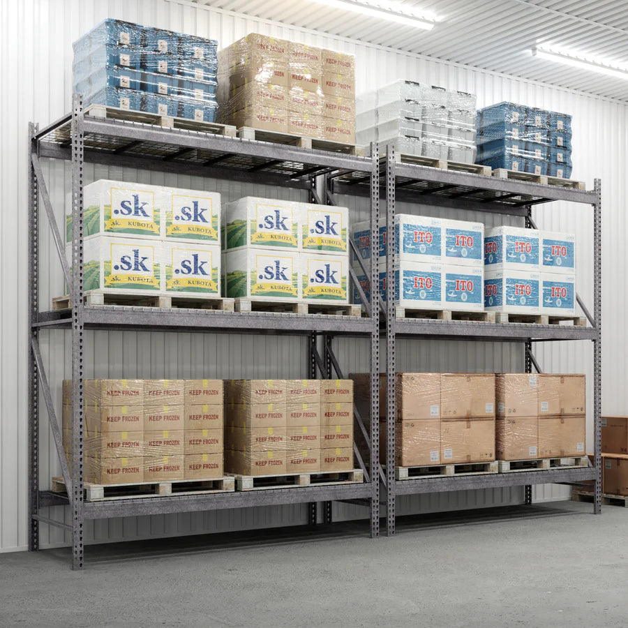3-Tier Galvanized Teardrop Pallet Rack Starter Units w/ Wire Decking - 48"d x 144"h