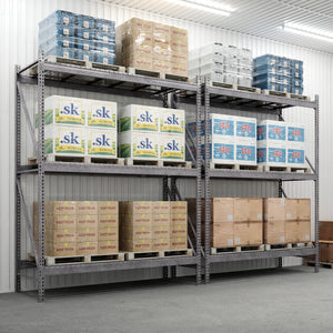 3-Tier Galvanized Teardrop Pallet Rack Starter Units w/ Wire Decking - 48"d x 144"h