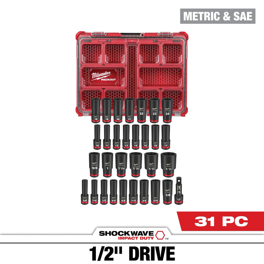 Milwaukee 31PC SHOCKWAVE™ Impact Duty Socket 1/2” Drive Set with PACKOUT™ (49-66-6806)
