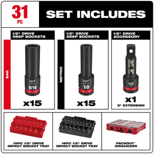 Milwaukee 31PC SHOCKWAVE™ Impact Duty Socket 1/2” Drive Set with PACKOUT™ (49-66-6806)