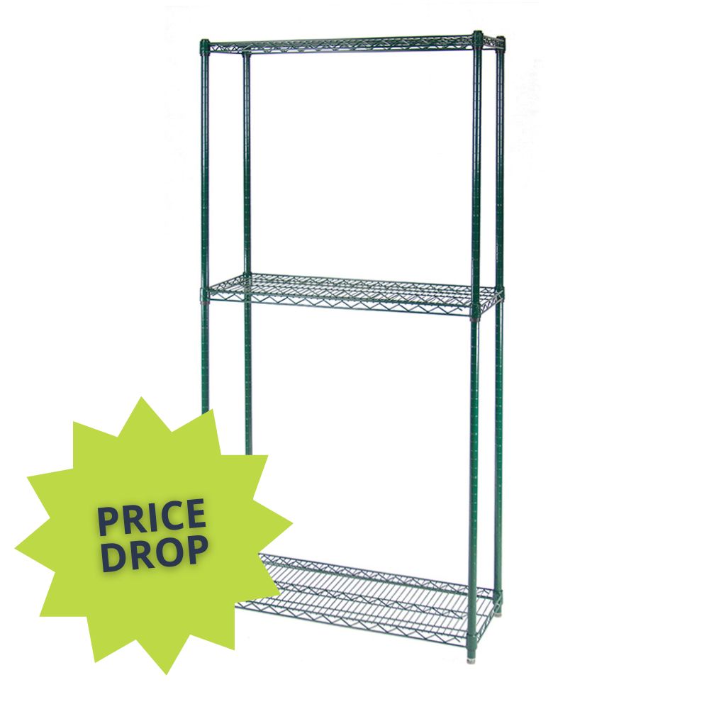 18"d 3-Tier Green Wire Shelving