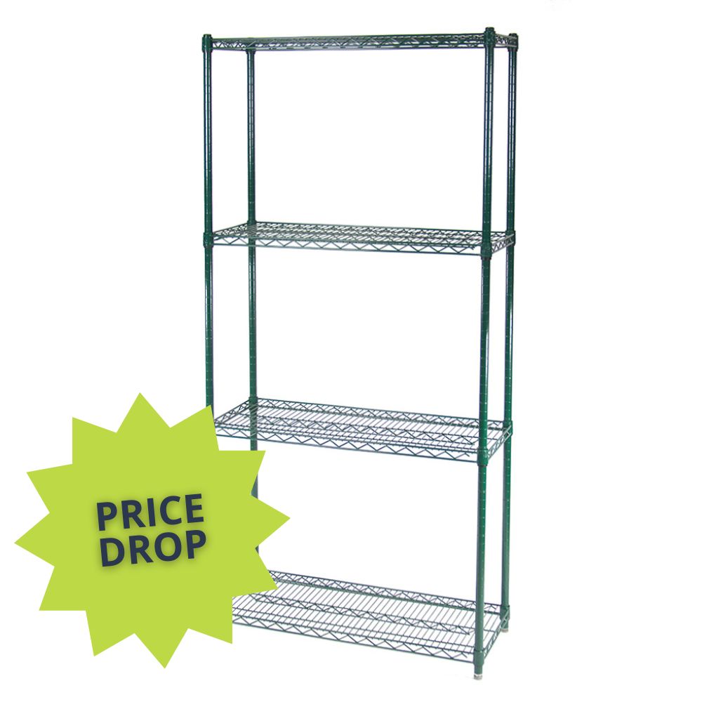 12"d 4-Tier Green Wire Shelving