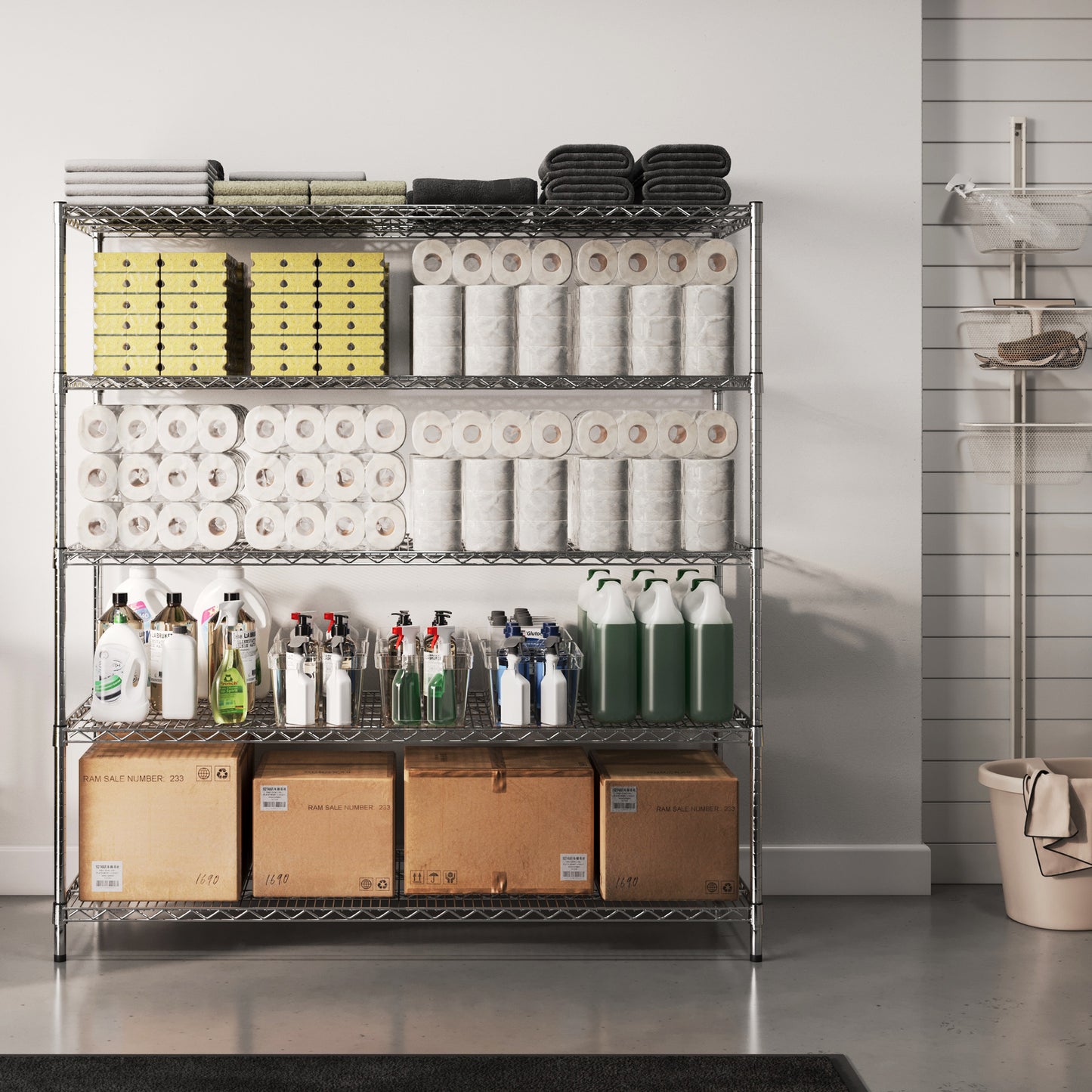 24"d x 72"w Chrome Wire Shelving w/ 5 Shelves