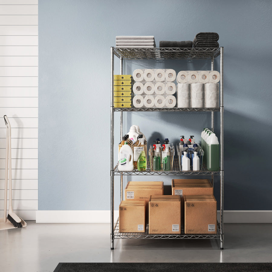 36"d x 36"w Chrome Wire Shelving w/ 4 Shelves