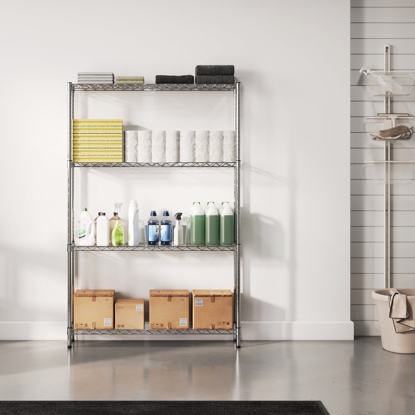 8"d x 36"w Chrome Wire Shelving w/ 4 Shelves