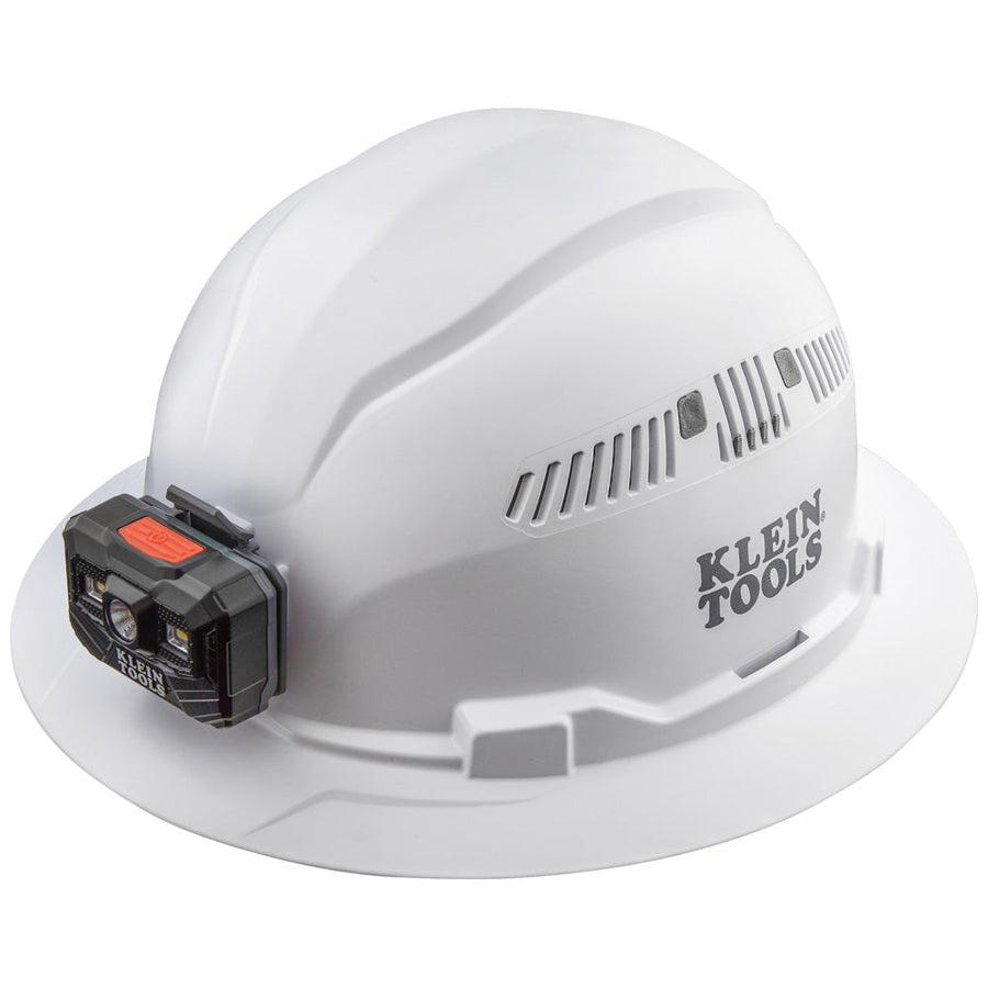 Klein Hard Hat, Vented, Full Brim with Rechargeable Headlamp, White (60407RL)