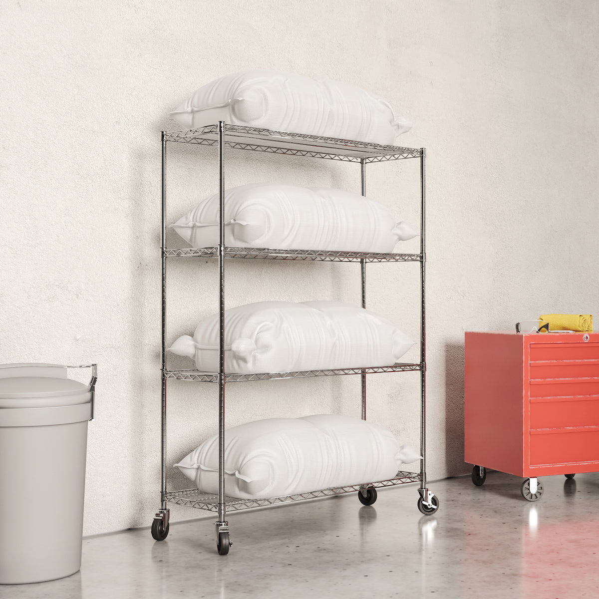 4-Shelf Chrome Wire Carts - 14"d x 48"w