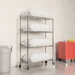 4-Shelf Chrome Wire Carts - 14"d x 48"w