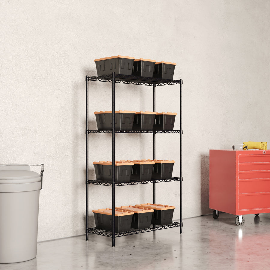 12"d x 54"h Black Wire Shelving w/ 4 Shelves
