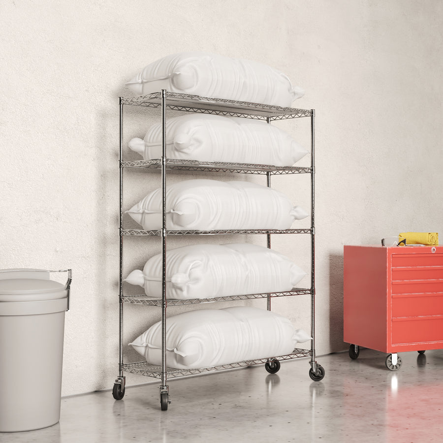 24"d x 36"w - 5-Shelf Chrome Wire Carts w/ 3" Casters