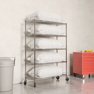 24"d x 36"w - 5-Shelf Chrome Wire Carts w/ 3" Casters