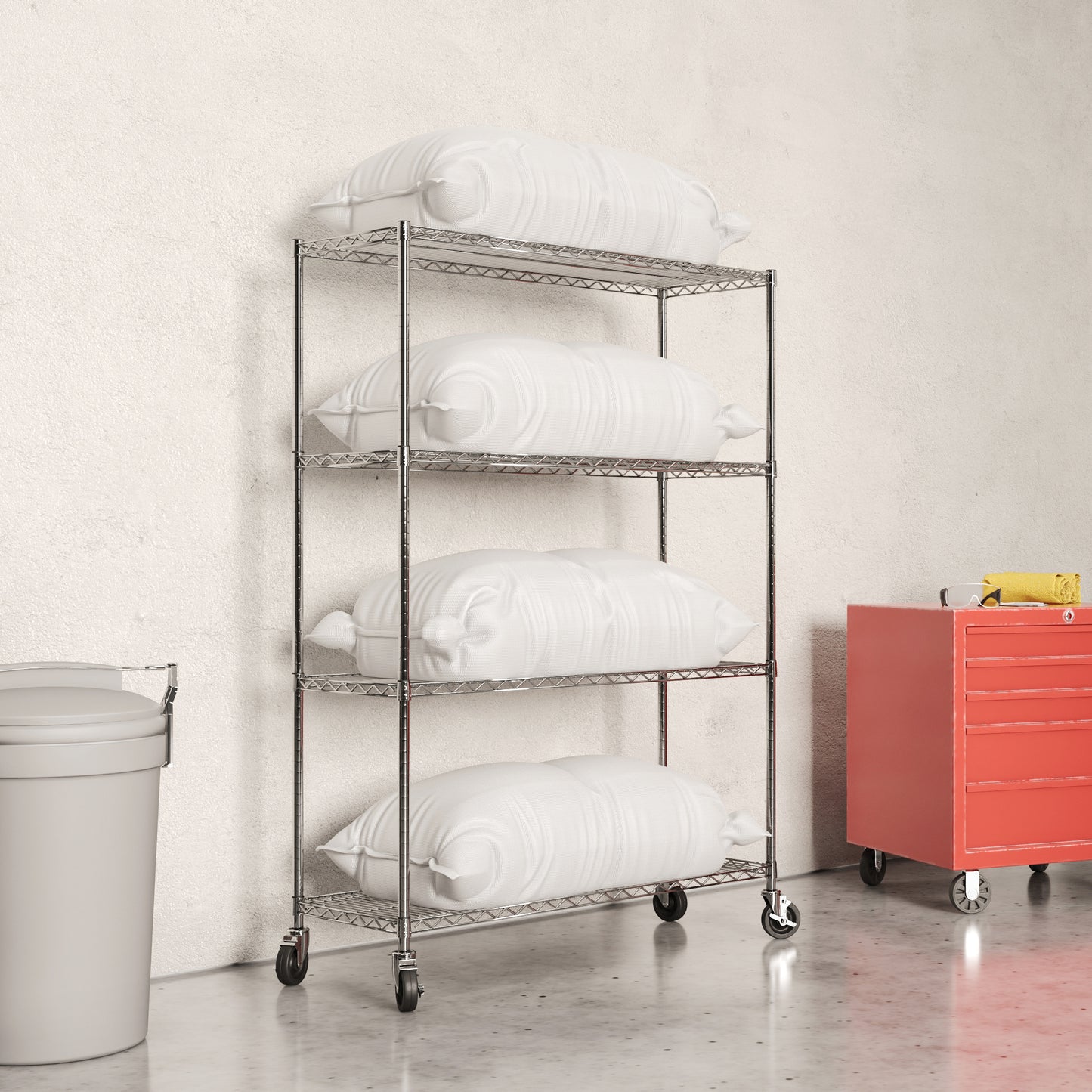 4-Shelf Chrome Wire Carts - 18"d x 48"w