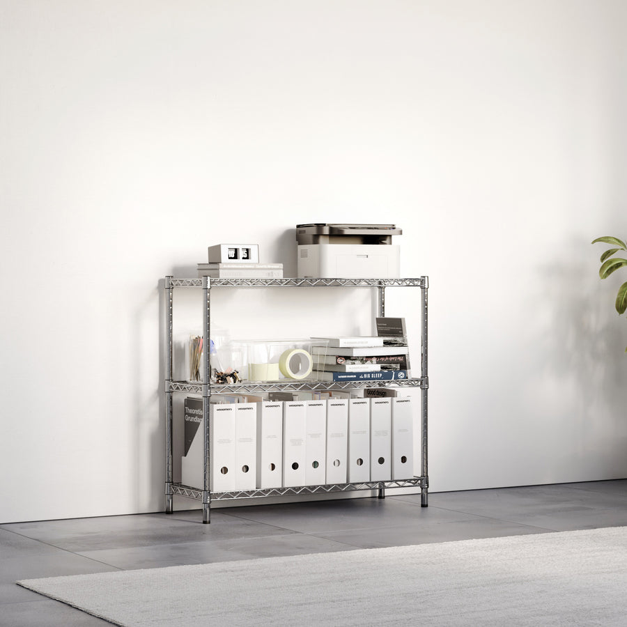 14"d x 34"h Chrome Wire Shelving w/ 3 Shelves
