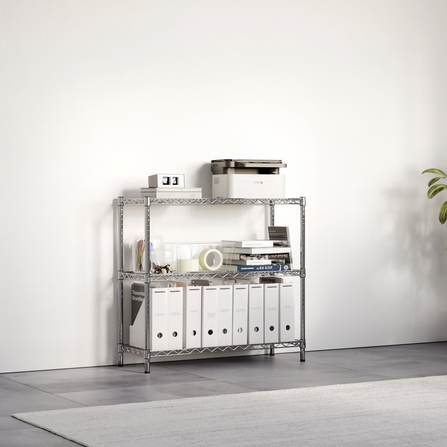14"d x 34"h Chrome Wire Shelving w/ 3 Shelves