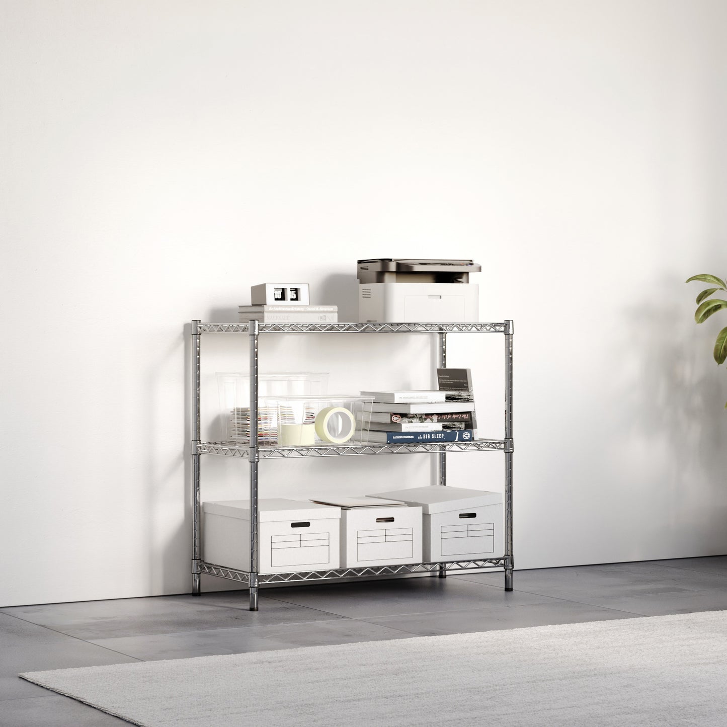 21"d x 34"h Chrome Wire Shelving w/ 3 Shelves