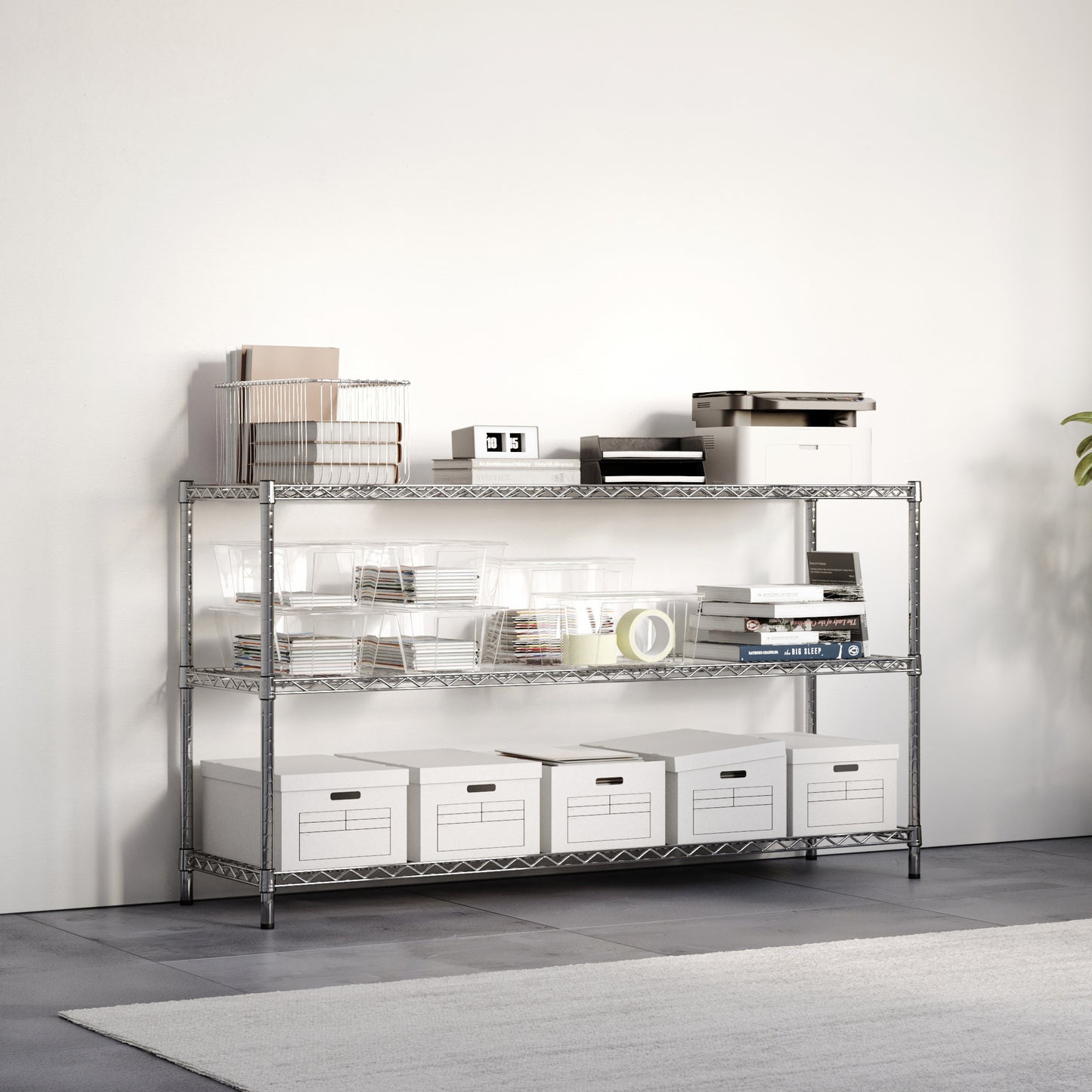 21"d x 34"h Chrome Wire Shelving w/ 3 Shelves