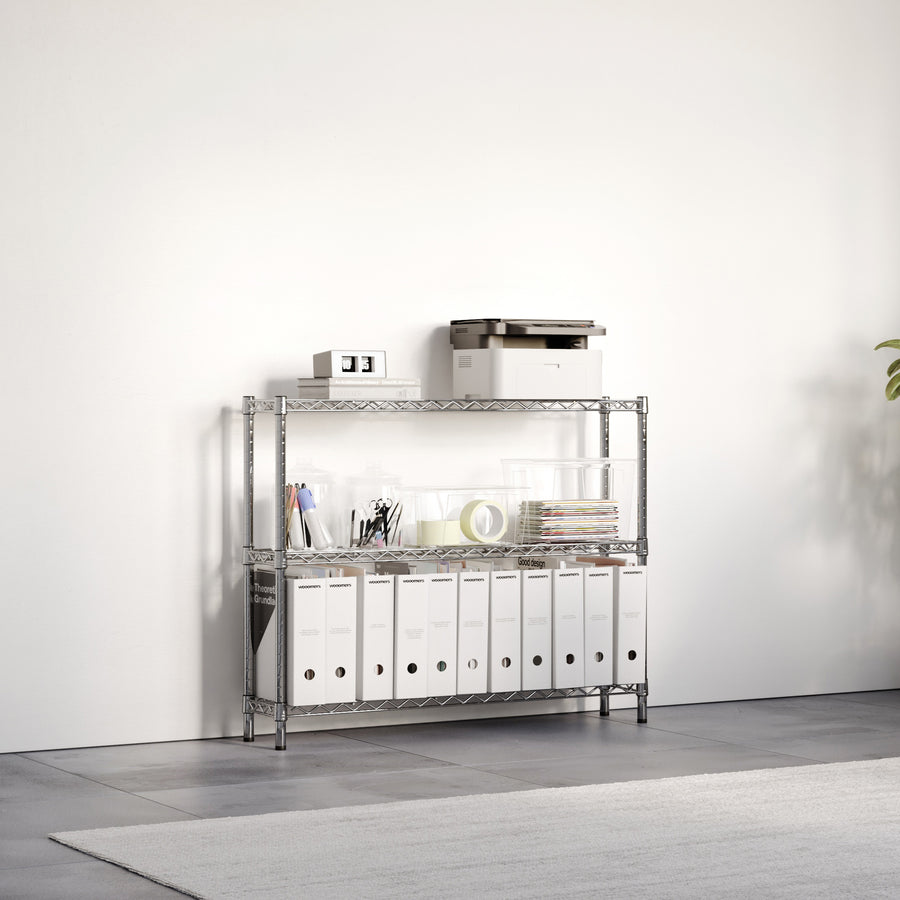8"d x 34"h Chrome Wire Shelving w/ 3 Shelves