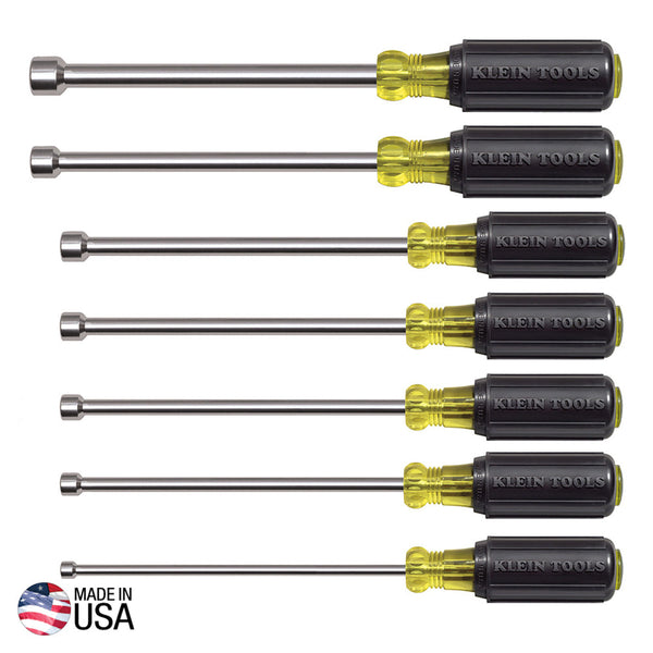 Klein Nut Driver Set, Magnetic Nut Drivers, 6-Inch Shafts, 7-Piece (647M)