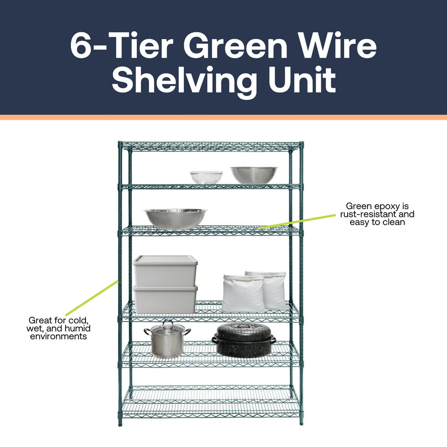 6-Tier Green Wire Shelving Unit