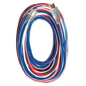 Voltec 12/3 Red White & Blue Extension Cord with Lighted End, 100 ft (05-00159-US)