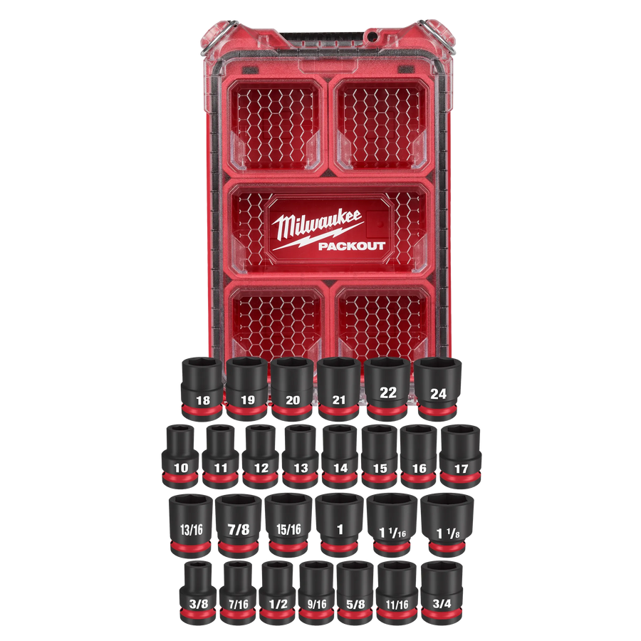 Milwaukee 27PC SHOCKWAVE™ Impact Duty Socket 1/2" Drive MM & SAE Set with PACKOUT™ (49-66-6804)