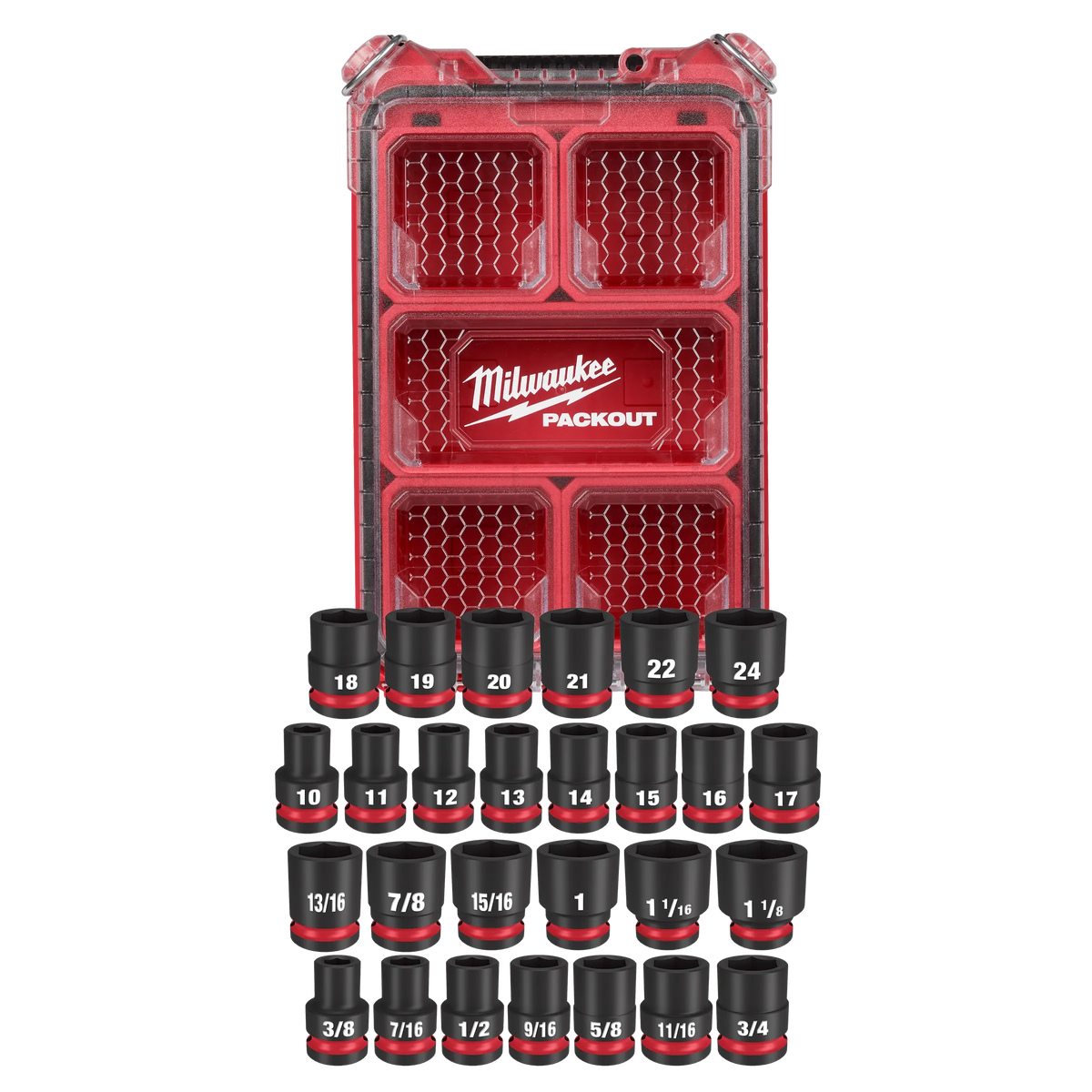 Milwaukee 27PC SHOCKWAVE™ Impact Duty Socket 1/2" Drive MM & SAE Set with PACKOUT™ (49-66-6804)
