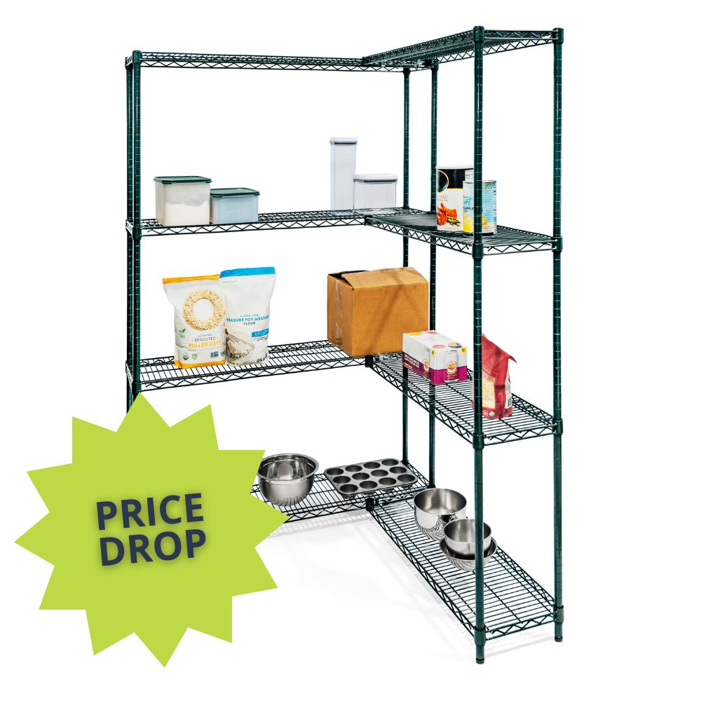 Green Wire Shelving Corner Unit