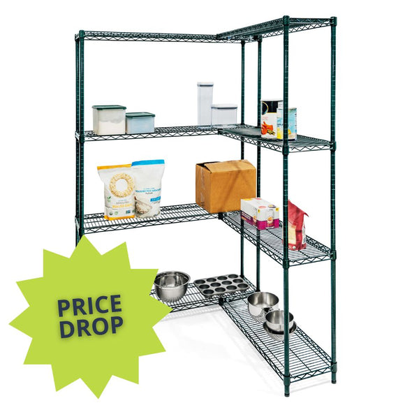 Green Wire Shelving Corner Unit