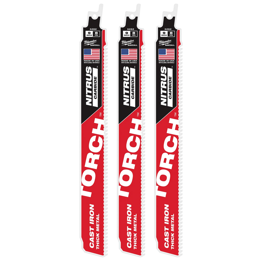 Milwaukee 9" 8TPI TORCH™ for CAST IRON w/ NITRUS CARBIDE™ (3PK) (48-00-5362)