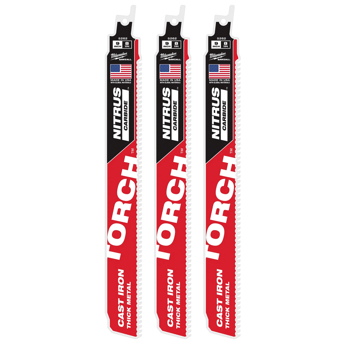 Milwaukee 9" 8TPI TORCH™ for CAST IRON w/ NITRUS CARBIDE™ (3PK) (48-00-5362)