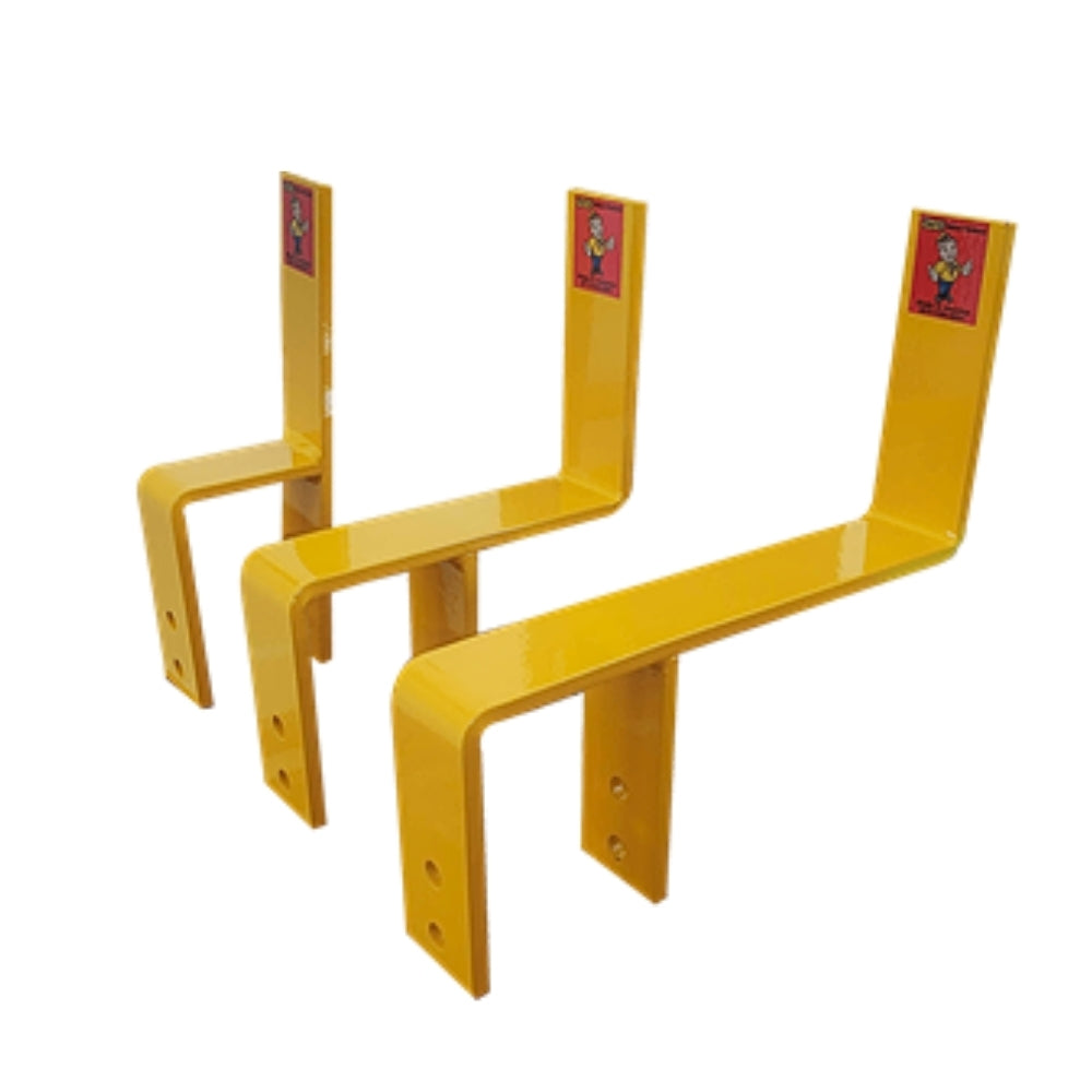 Yellow metal brackets on a white background