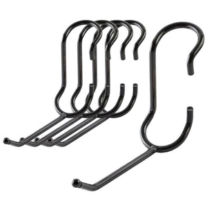 5-pack of 4-inch black powder-coated steel all-purpose post hooks for 1-inch diameter wire shelving posts.