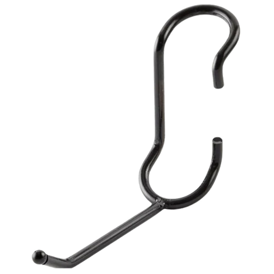 4-inch black powder-coated steel all-purpose post hook for 1-inch diameter wire shelving posts.