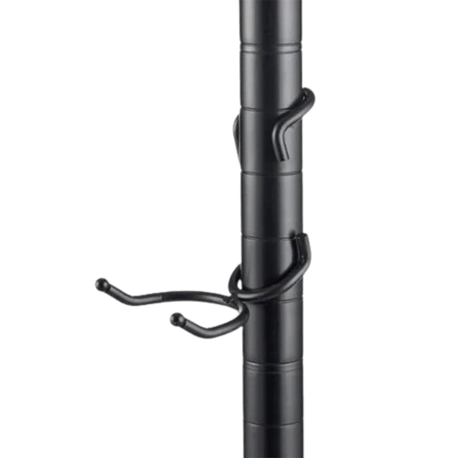 Black powder-coated steel C-style post hook mounted on a 1-inch diameter black wire shelving post.