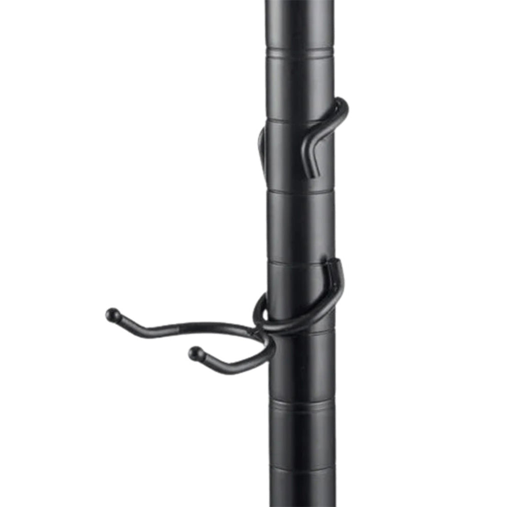 Black powder-coated steel C-style post hook mounted on a 1-inch diameter black wire shelving post.