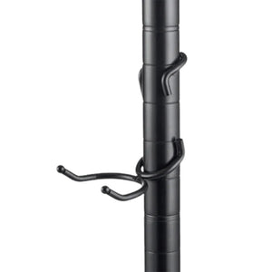 Black powder-coated steel C-style post hook mounted on a 1-inch diameter black wire shelving post.