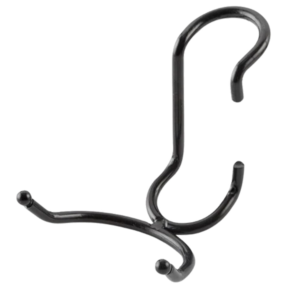 Black powder-coated steel C-style post hook for 1-inch diameter wire shelving posts.
