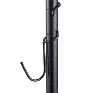 Black powder-coated steel J-style post hook mounted on a 1-inch diameter black wire shelving post.