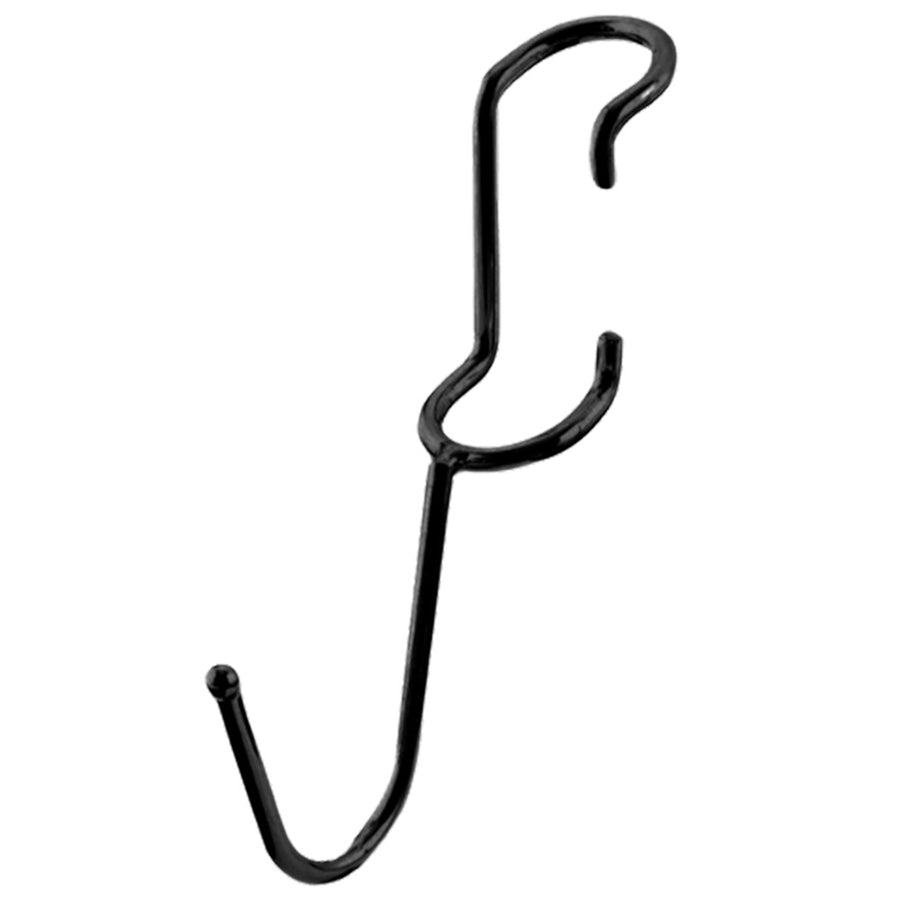 Black powder-coated steel J-style post hook for 1-inch diameter wire shelving posts.
