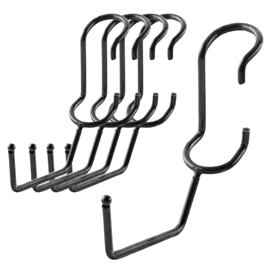 5-pack of black powder-coated steel utility hanger post hooks for 1-inch diameter wire shelving posts.