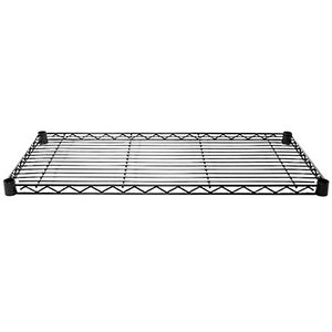 Black epoxy-coated wire shelf for rust-resistant everyday storage and easy home organization.