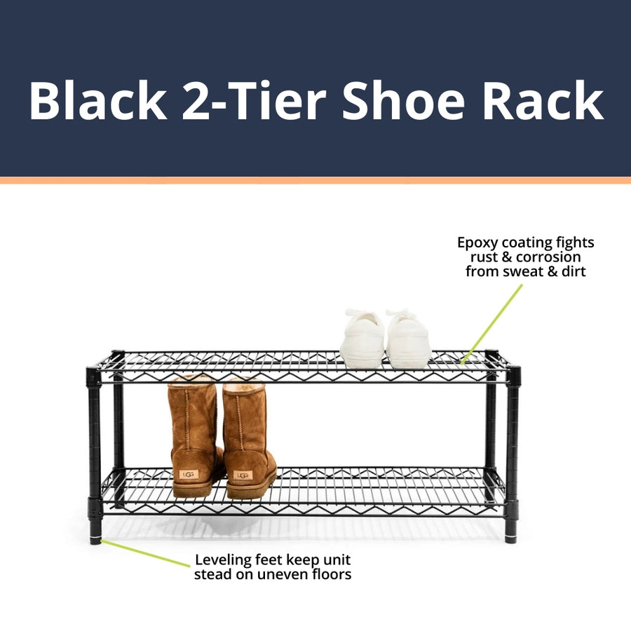 Black 2-Tier Shoe Rack