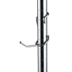 2-inch chrome-plated steel all-purpose post hook mounted on a 1-inch diameter chrome wire shelving post.
