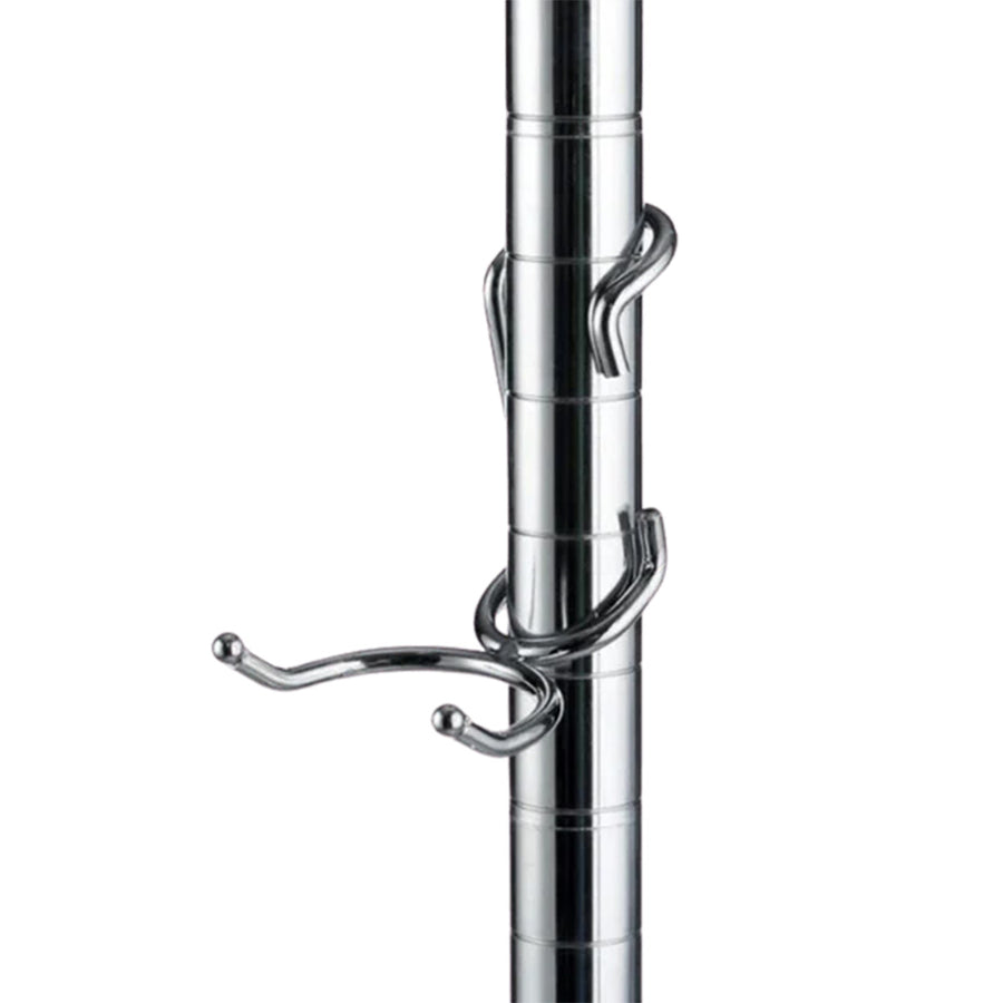 Chrome-plated steel C-style post hook mounted on a 1-inch diameter chrome wire shelving post.